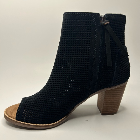 Tom’s Majorca Black Suede Boho Peep Toe Block Heel Bootie Size 7.5 - Picture 8 of 10